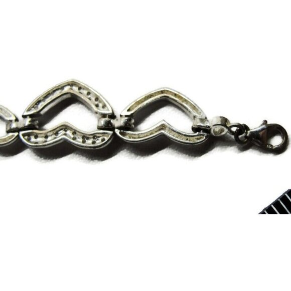 Heart Links Bracelet 8" Simulated Cubic Zirconia 925 Sterling Silver Vintage - Picture 6 of 8
